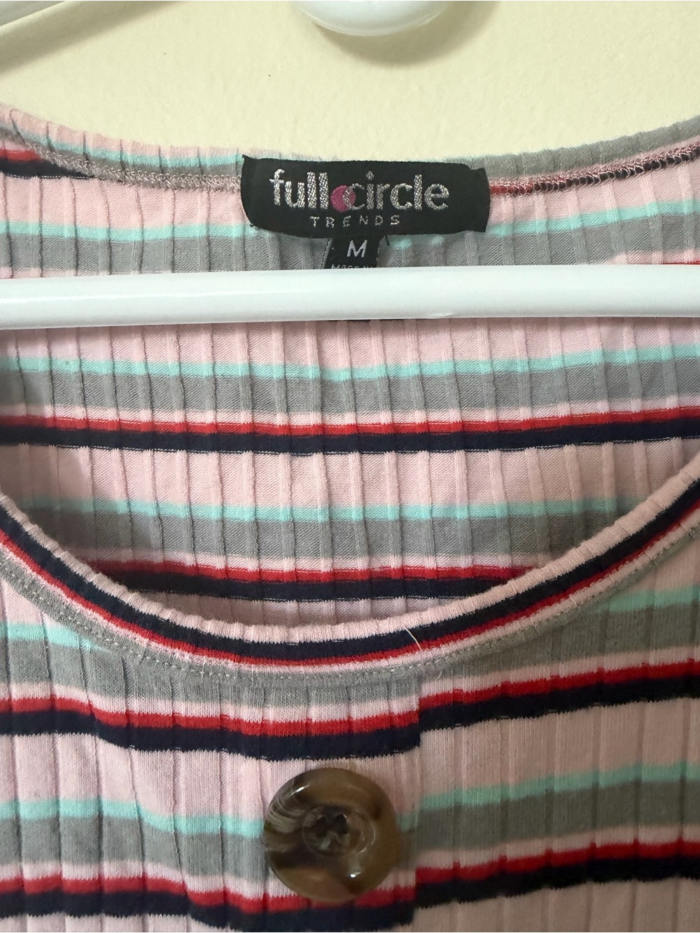 Pink Striped Ribbed Button-Front Scoop Neck Top - Picture 4 of 7